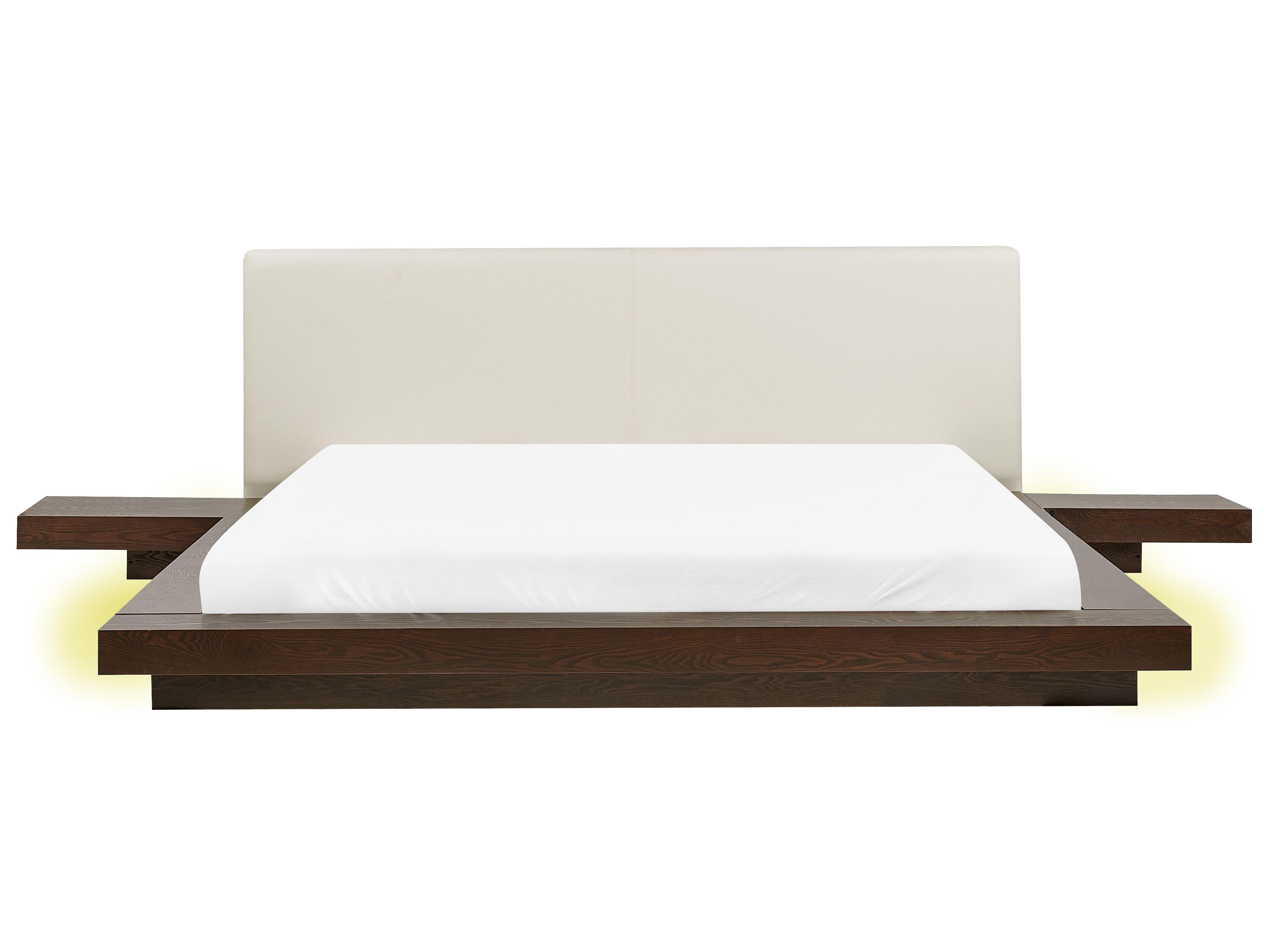 Bed met LED-verlichting Kunstleer ZEN 180 x 200 cm Donker essenhout