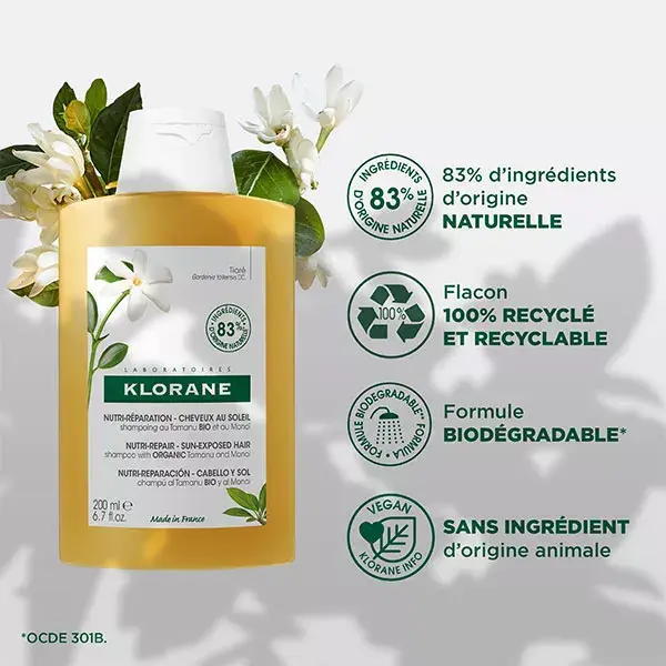 Shampoo Nutritivo Pós-Sol Klorane Monoï & Tamanu 200ml