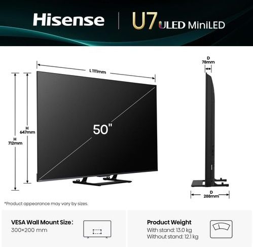 Hisense - 50U7Q - 50 Inch - 4K MiniLED - 144Hz
