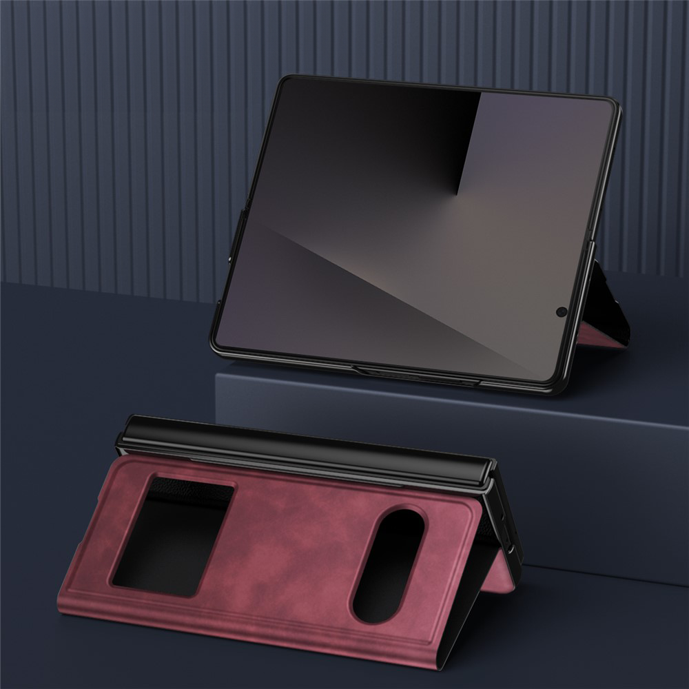 Samsung Galaxy Z Fold7 Leder Tasche Small Window View Flip Case Vintage Look - Schwarz