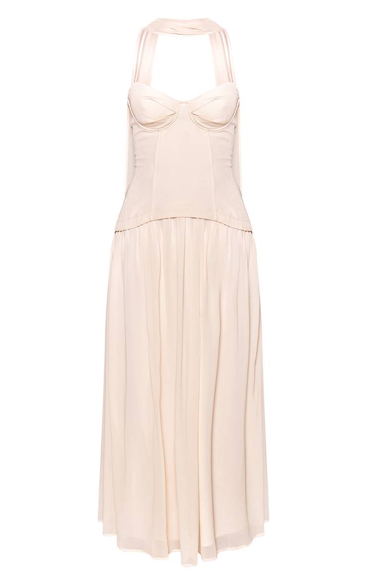 Crème Robe Maxi À Superposition Corset Et Ourlet Plissé