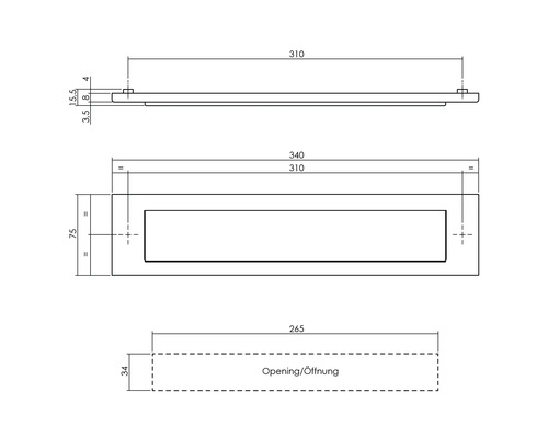 Intersteel rechthoekige brievenbus, BxH 340/75 mm, matzwart met klep