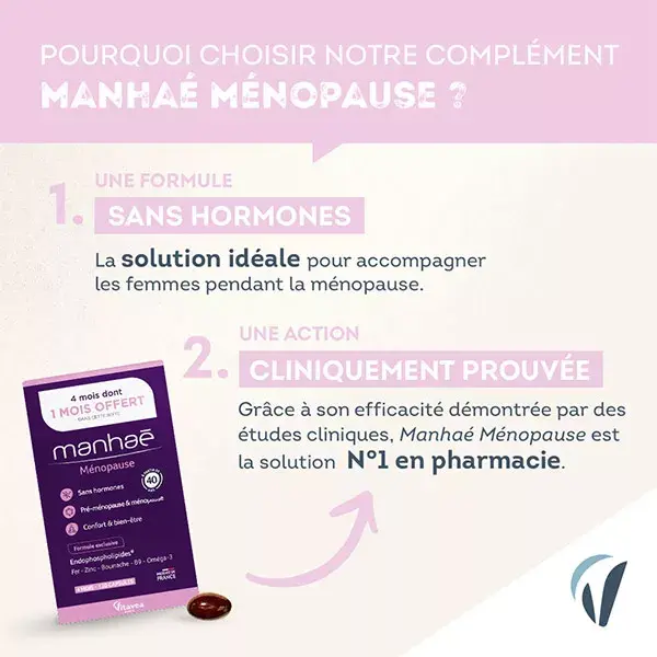 Manhaé Ménopause - Acide Folique, Omega 3 - 120 Capsules - 4 mois
