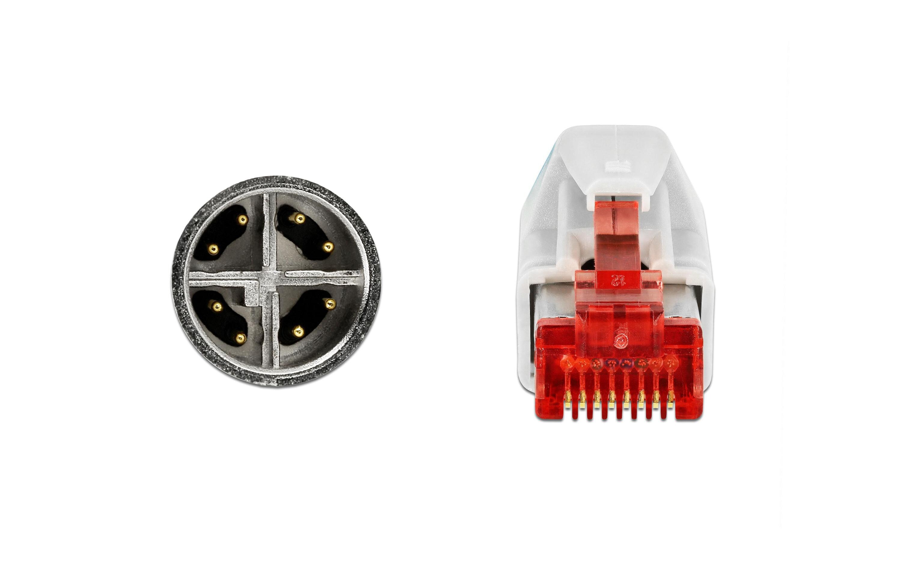Patchkabel RJ-45 - M12, Cat 5e, SF/UTP, 3 m, BlauDelock Netzwerkkabel M12 8 Pin X-kodiert zu RJ45 Hirose Stecker TPU 1 m