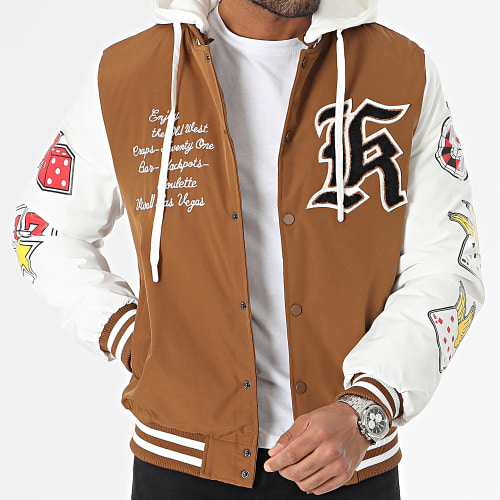 Veste Teddy Capuche Marron Blanc