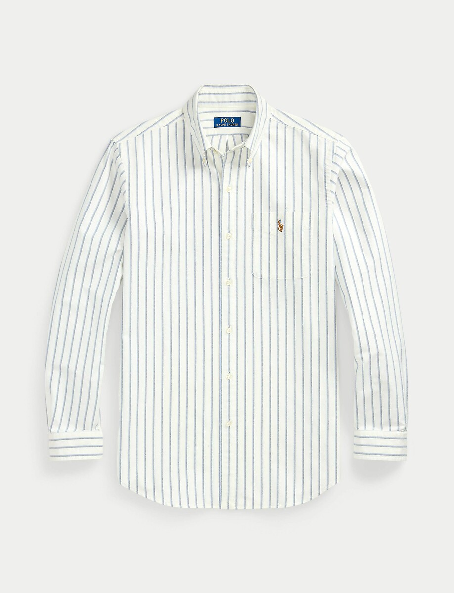 POLO RALPH LAUREN<br>Camisa reta listrada, Oxford, logotipo bordado