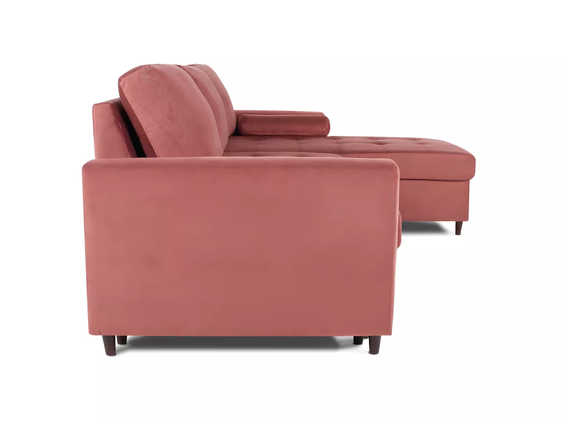 Canapé d'angle convertible réversible Claudio en velours vieux rose
