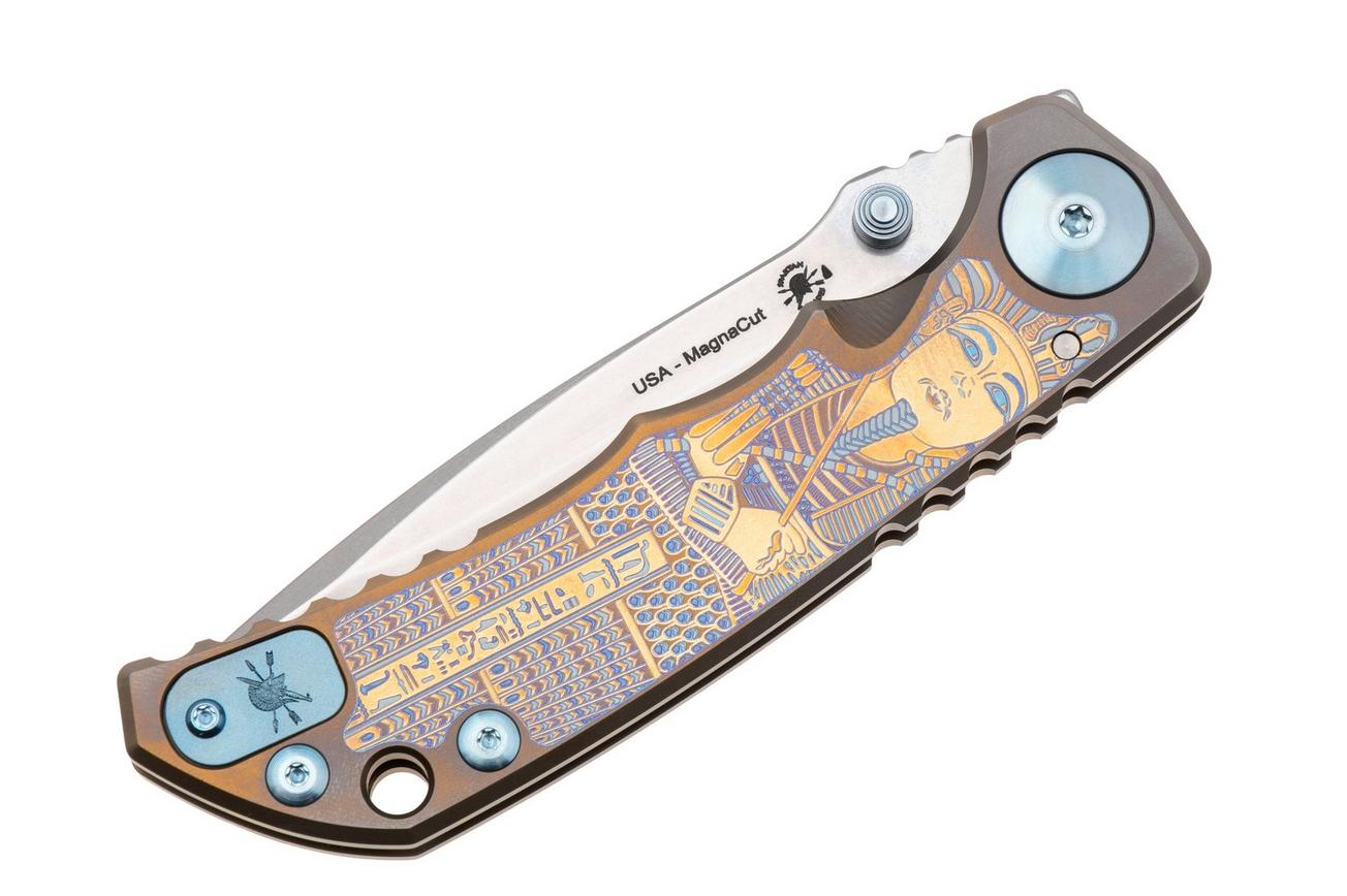 Spartan Blades Harsey Folder King Tut USSF5KTUT, Stonewashed MagnaCut, Gold Titanium, Blue Hardware zakmes