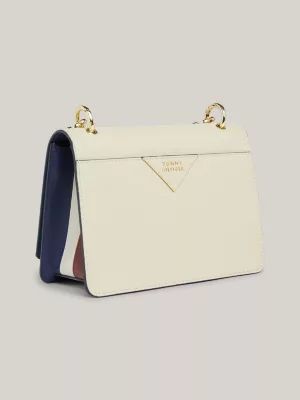 Bolsa de ombro de couro com fecho giratório Signature