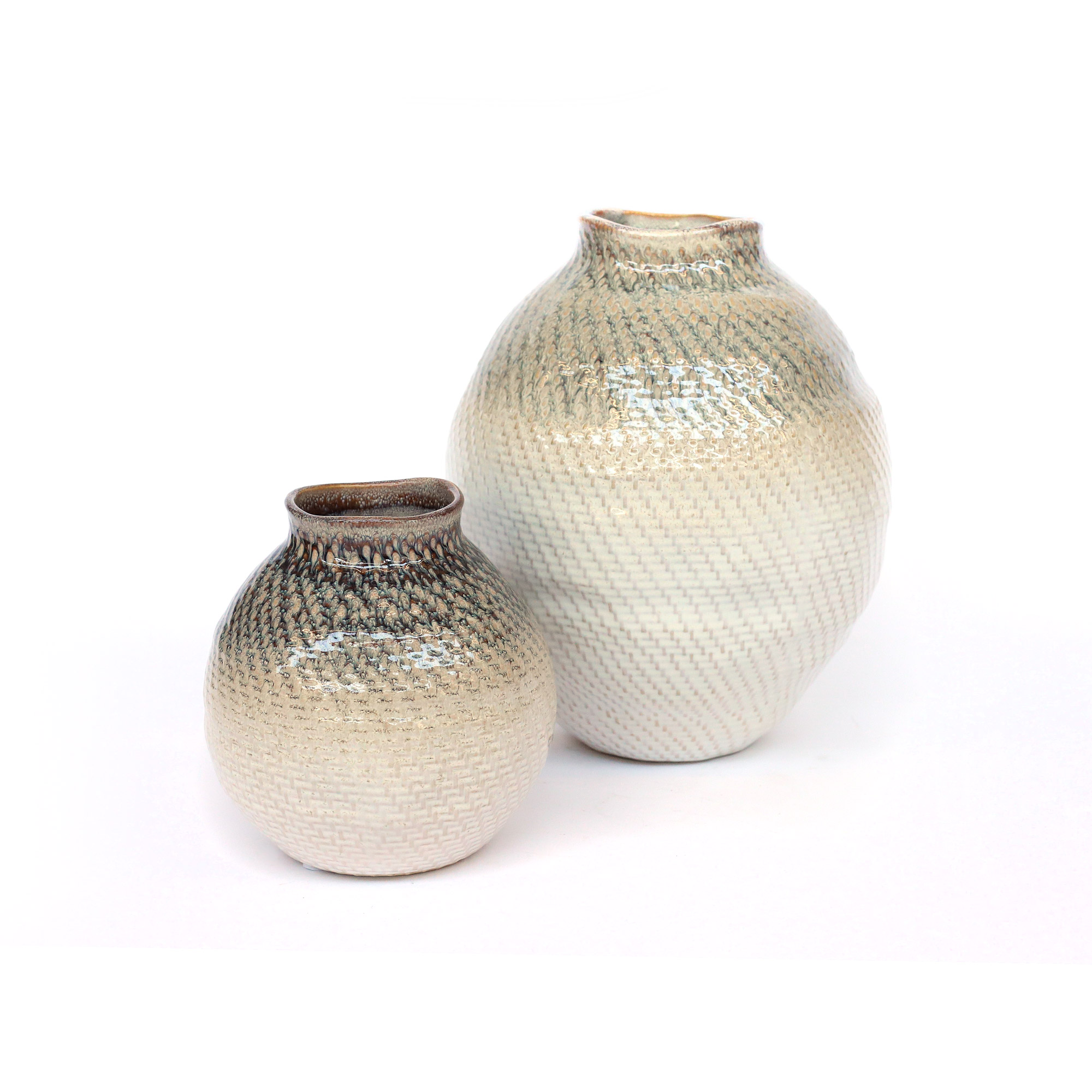 Keramikvase 'Hedes', braun-weiß, H 18,5 cm, Ø 18 cm von fischer's lagerhaus
