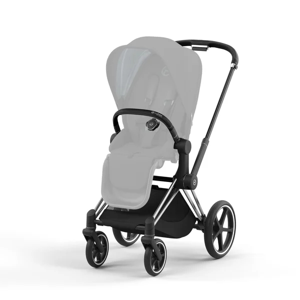 Carrinho de bebê Cybex Priam V4, amarelo mostarda, estrutura cromada preta.