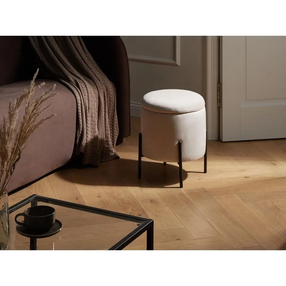 WENONA - Opbergpoef - Lichtbeige - Fluweel