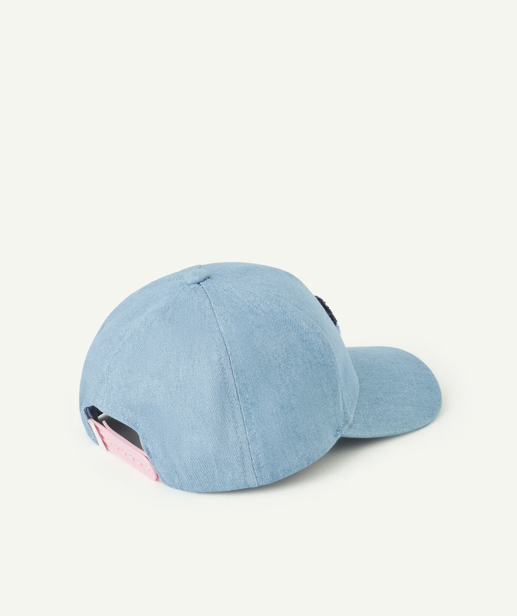 casquette bébé fille en coton effet denim bleu avec coeur en bouclettes