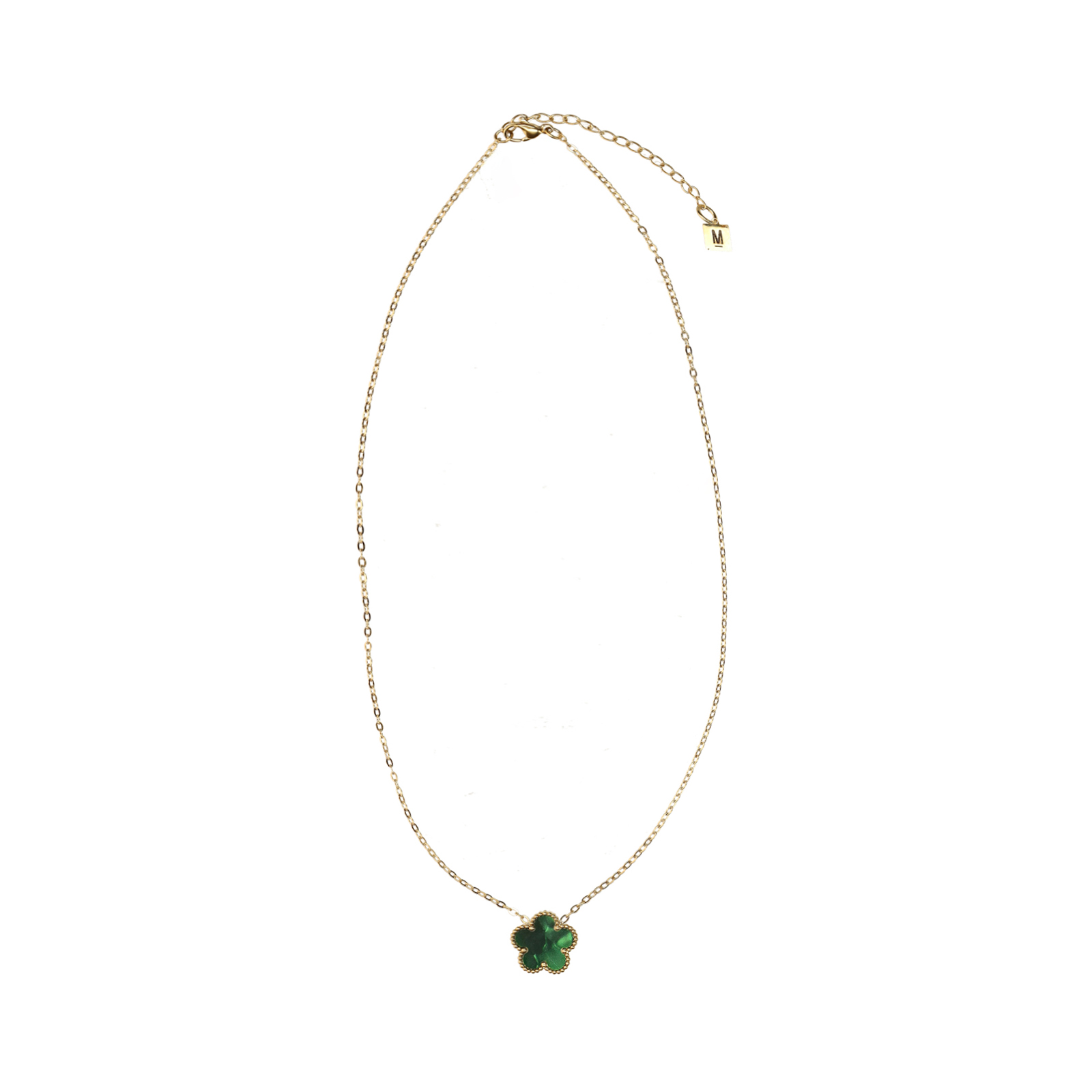 Goudkleurige ketting met groen bloemetje