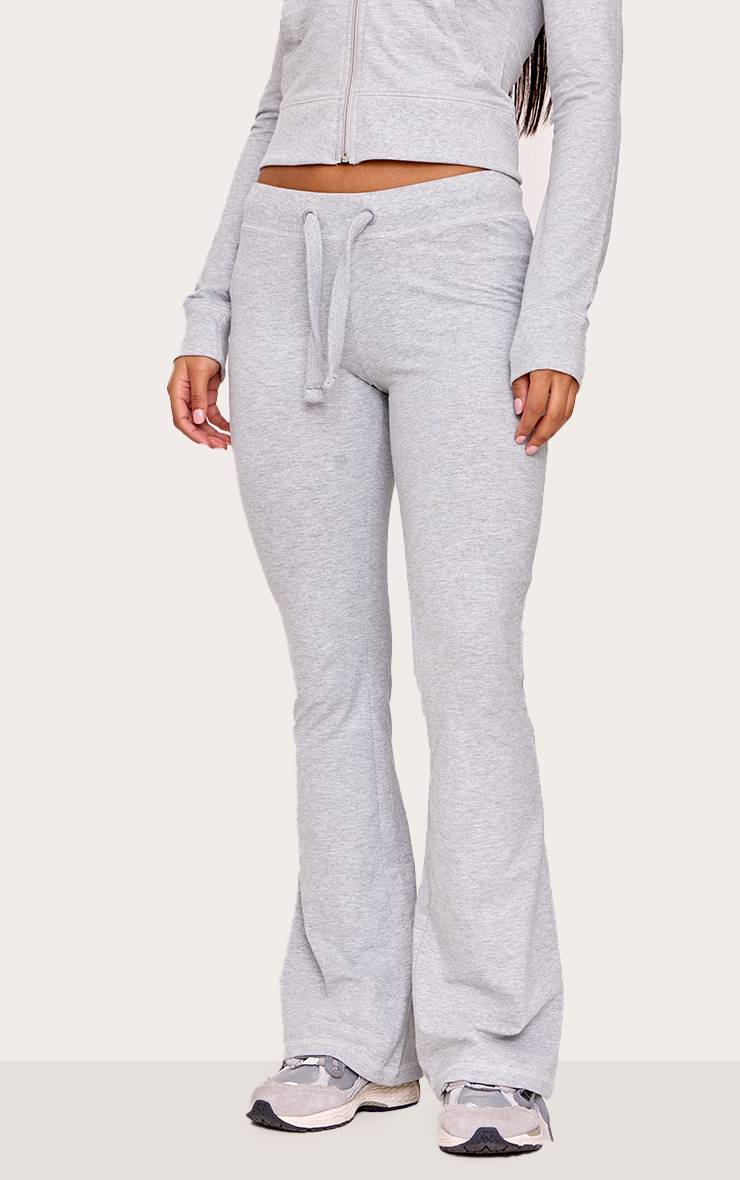 Gris Chiné Pantalon Évasé Skinny Taille Basse Coordonné