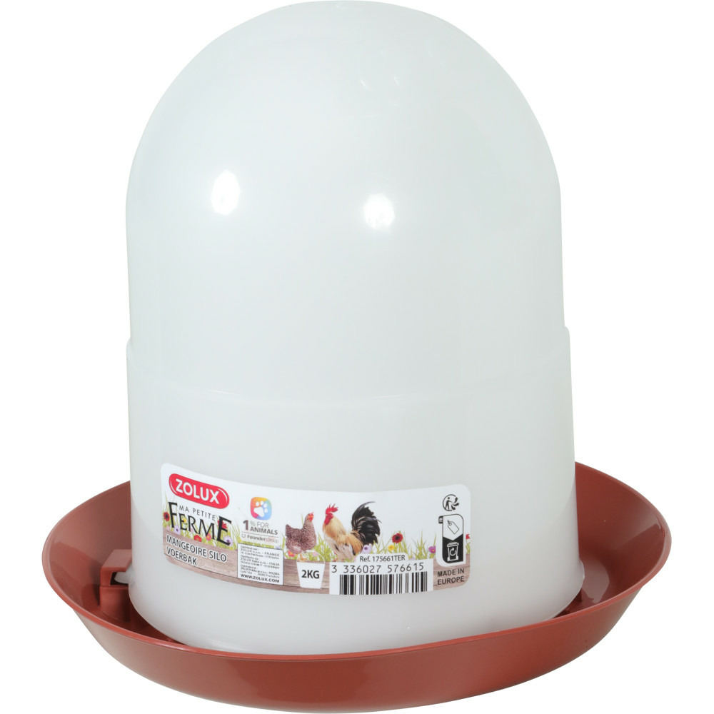 Mangeoire silo en plastique 2 kg rouge pour basse cour