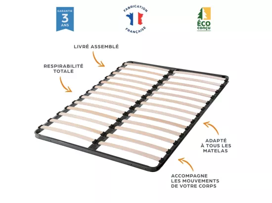 Sommier à lattes 90x190 C213 - 13 lattes bois - Fabrication française