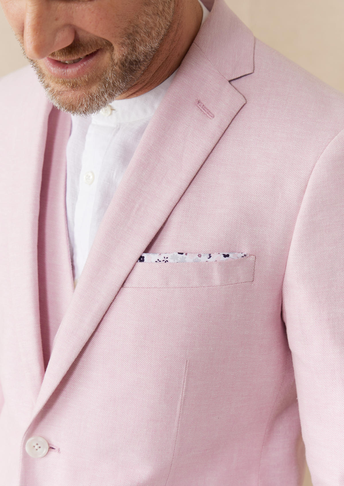 Veste coordonnable Slim en coton et lin unis rose