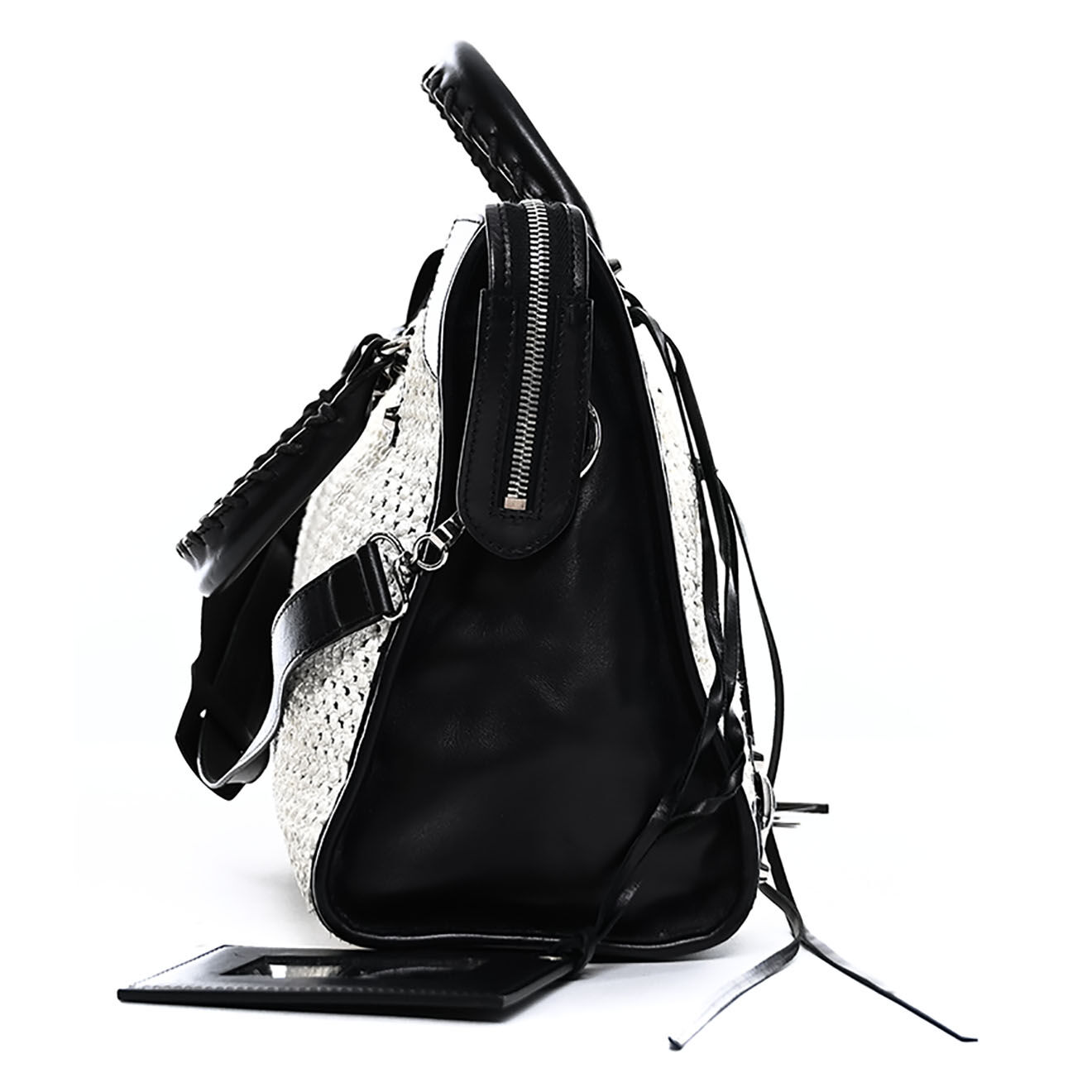 Balenciaga Sac bandoulière City en Cuir et Raphia beige - Très bon état - L.38 cm