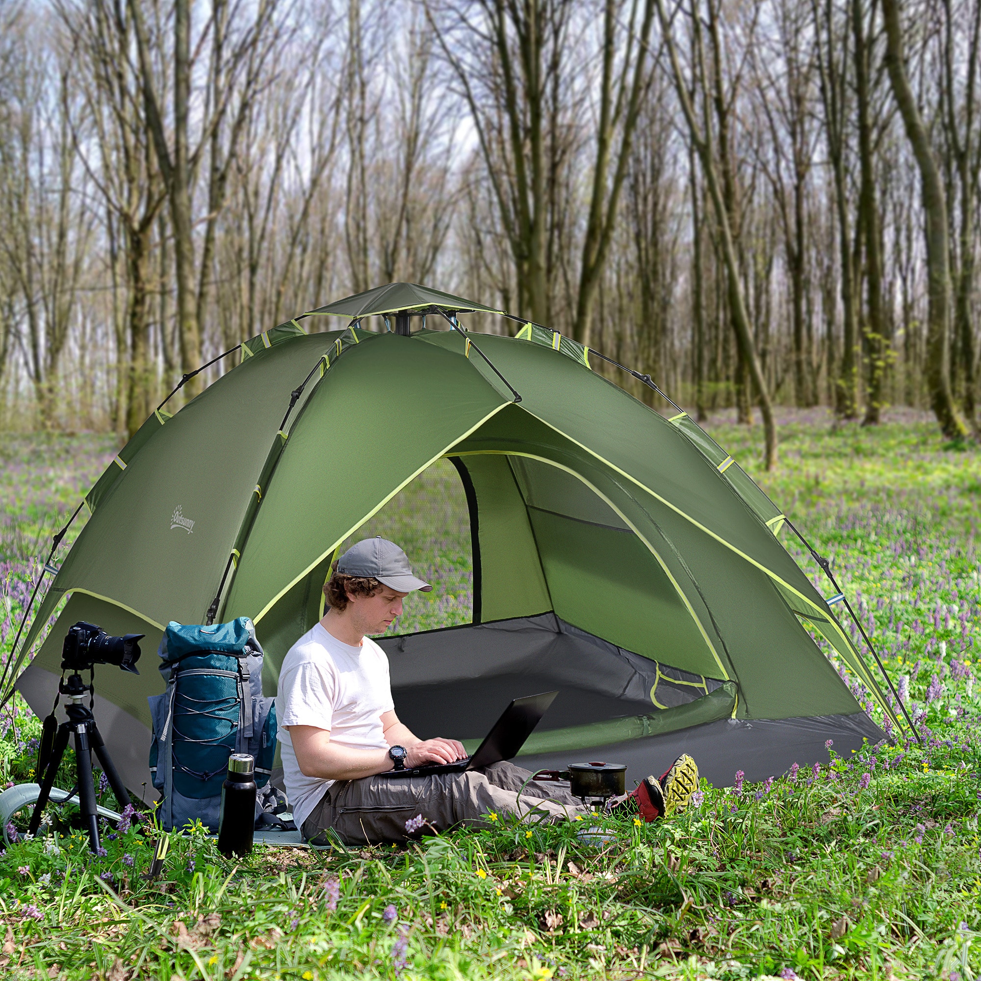 Outsunny Quick-Up-Zelt für 2 Personen + 1 Kind dunkelgrün 210 x 210 x 140 cm (LxBxH)