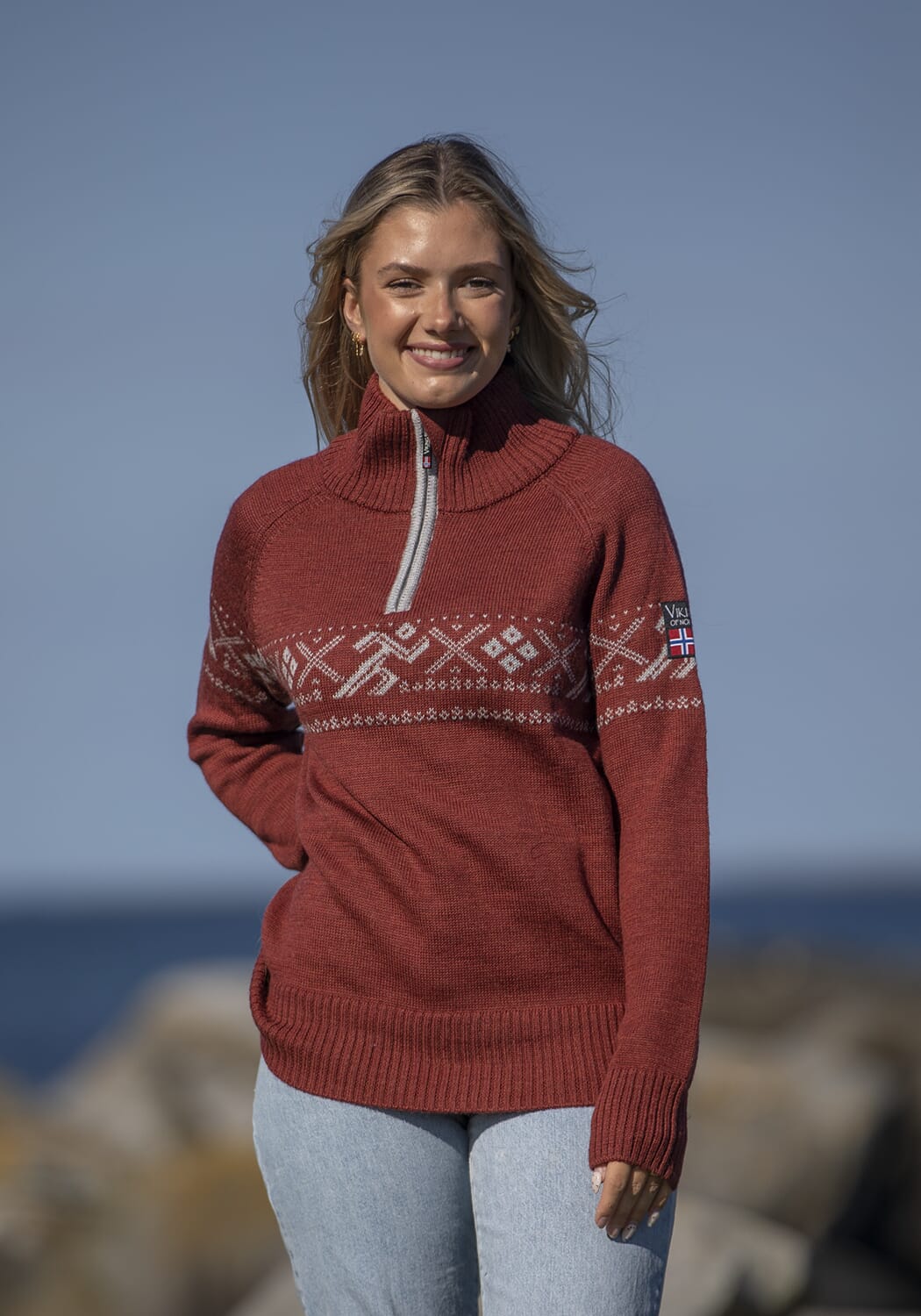 Springeren Ullgenser m/brystprint Rustrød - Viking Of Norway