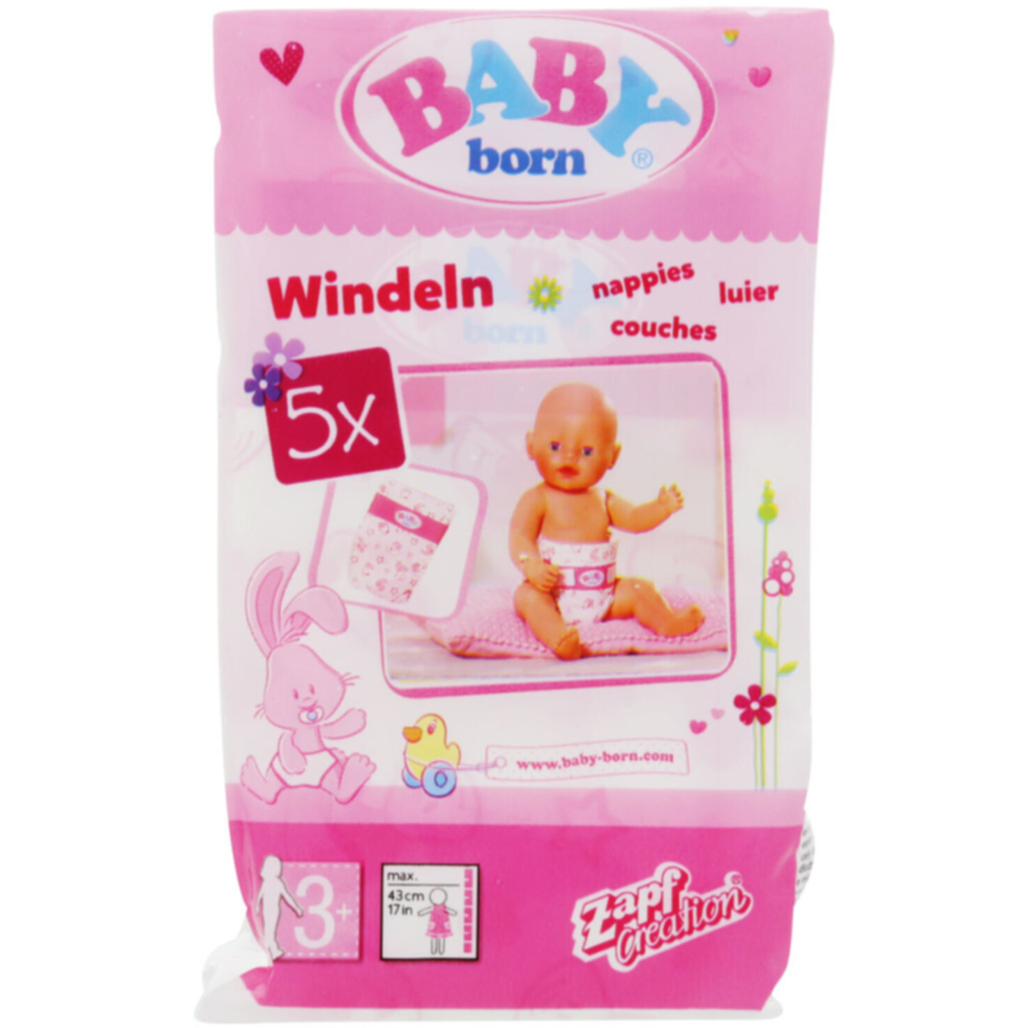 Zapf Creation Windeln pink & weiss 3+ Jahre 5 Stück