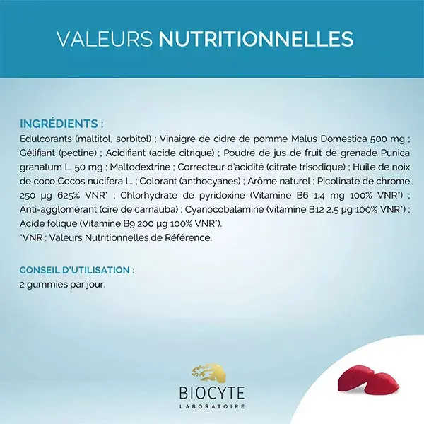 Biocyte Gummies Minceur Digestion Vinaigre de cidre Goût Pomme 60 gummies