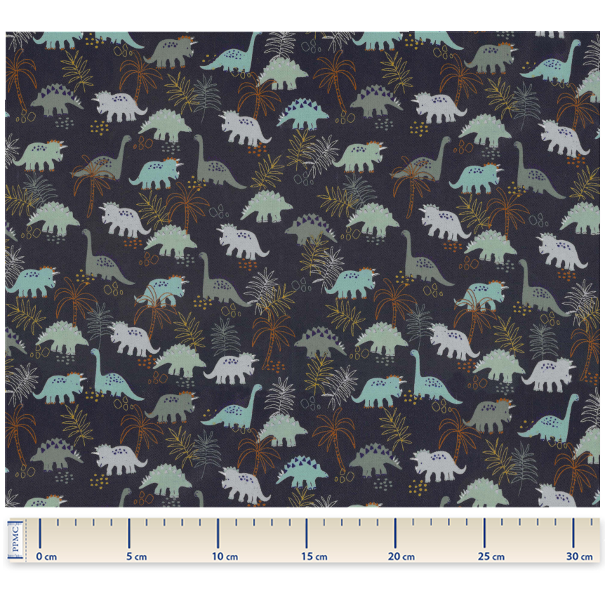 Tissu Enduit Au Mètre Jurassic Dino Marine