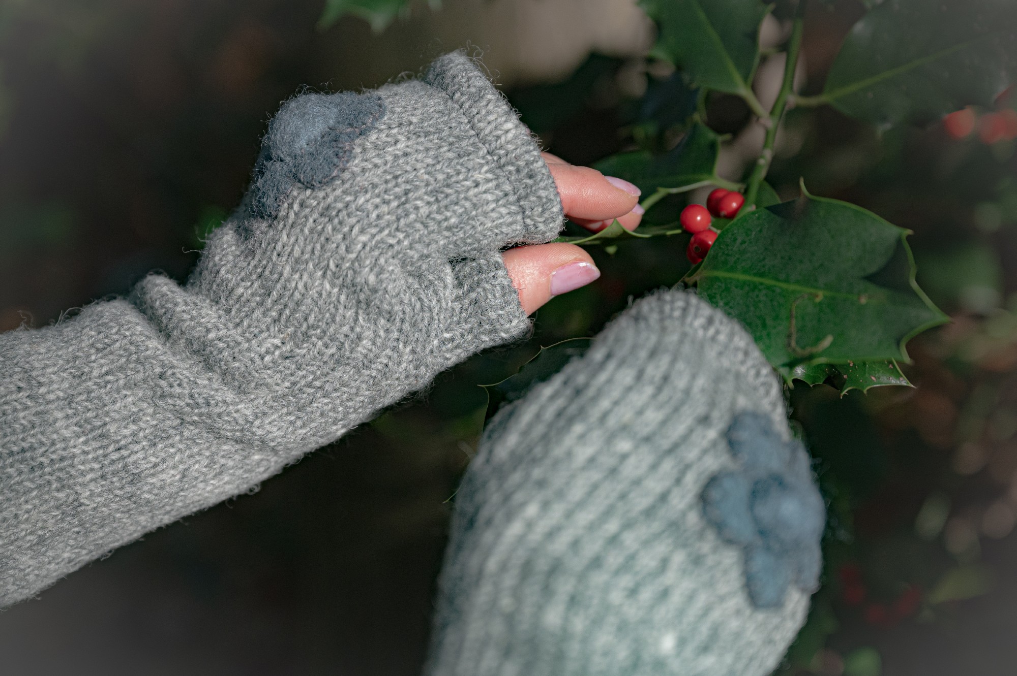 Pulswärmer 'Blume', grau günstig bestellen