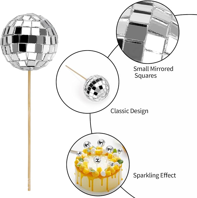 (20-tlg. Set) Kuchenstecker Discokugel Tortenstecker Party Deko Topper für Torten / Kuchen - Silber