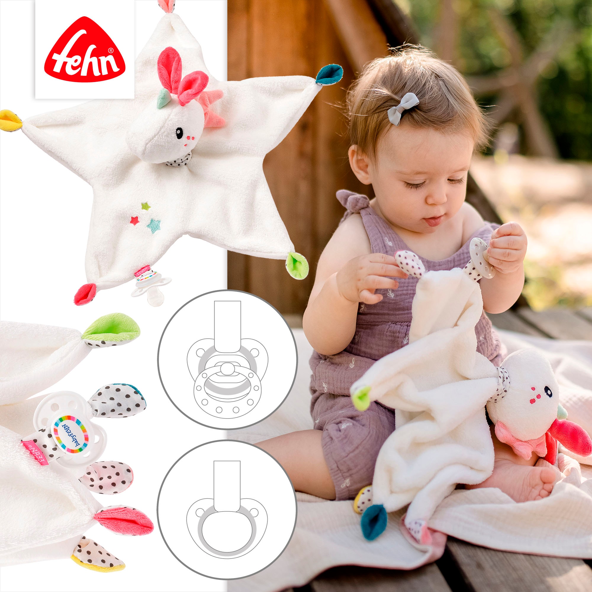 Fehn Schmusetuch »Aiko & Yuki, Einhorn« mit Befestigungsring für Schnuller