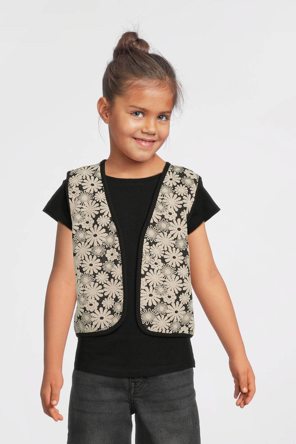 Moodstreet gilet Vajén met all over print zwart/wit