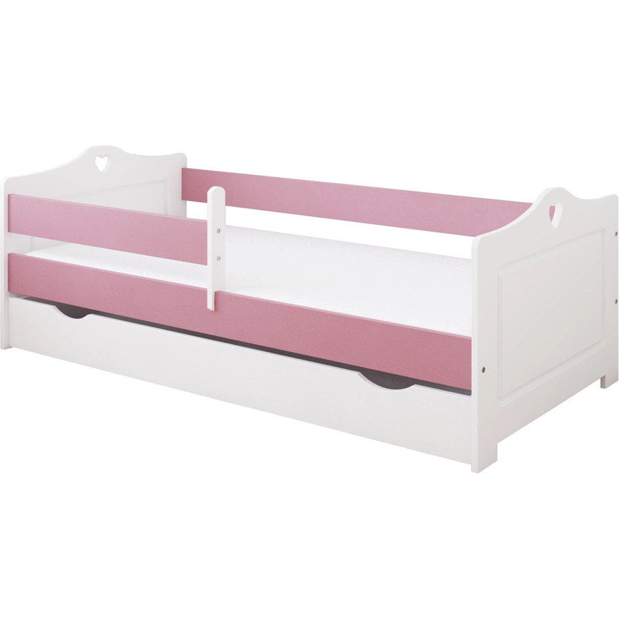 Kids Collective Kinderbett 80x160 | 80x180 | 90x200 mit Rausfallschutz, Schublade, Lattenrost weisspink mit Matratze