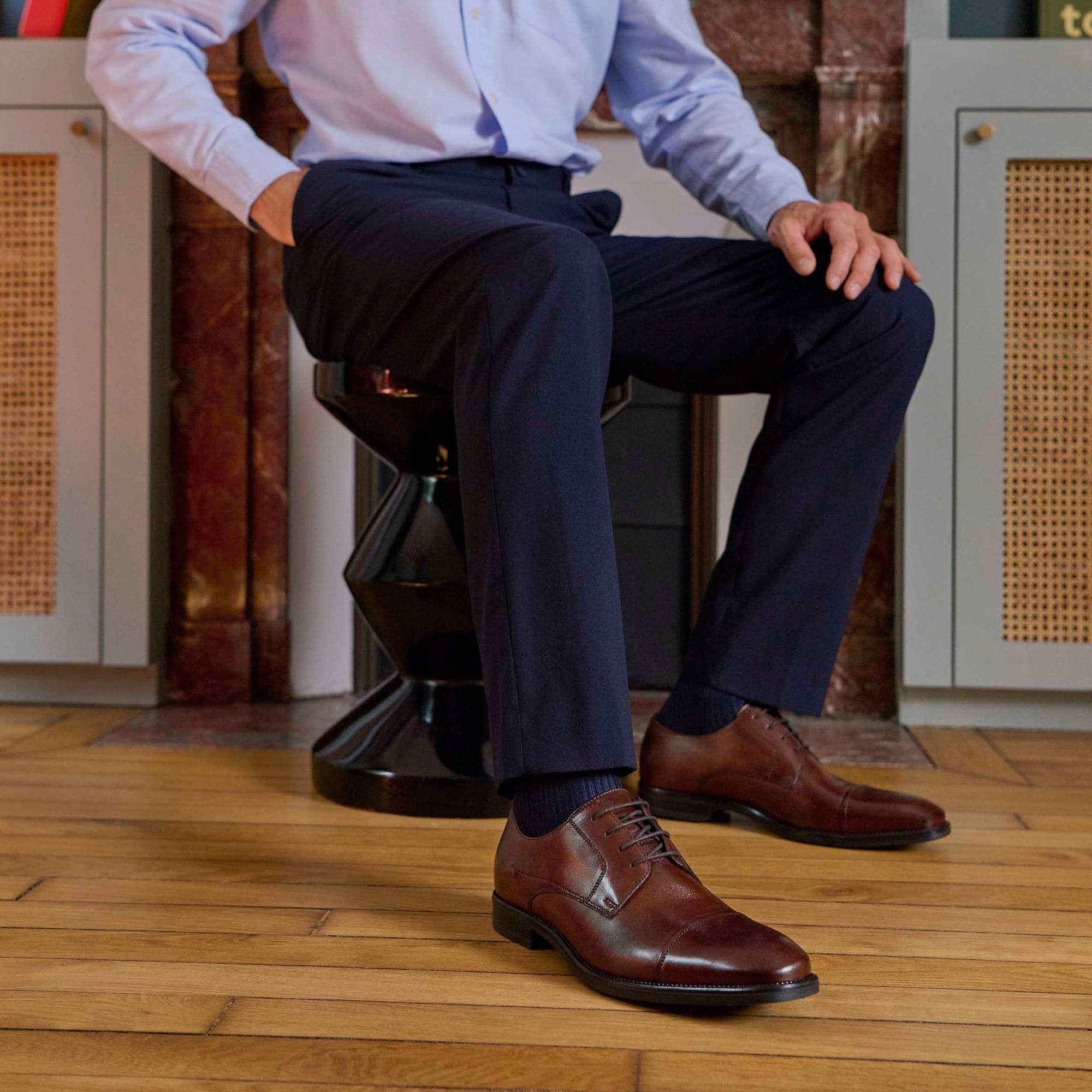 Derbies Homme en cuir cognac