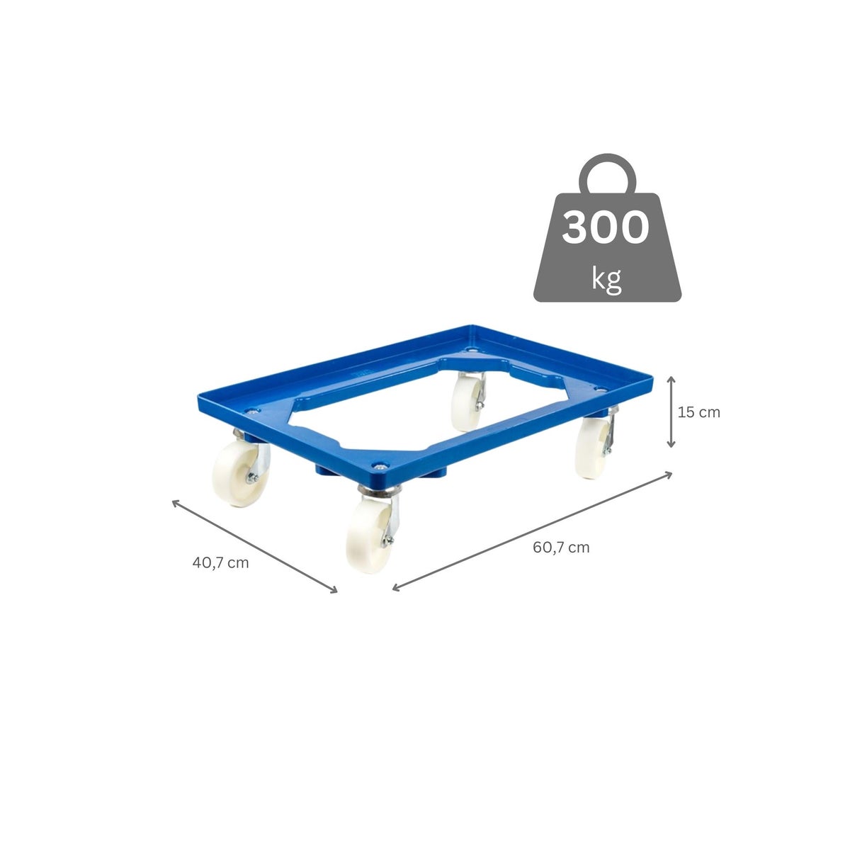 PROREGAL Voordeelset 2x Transportwagens voor Euroboxen 60 x 40 cm met Kunststof Wielen, Blauw, Open Dek, 2 Zwenkwielen en 2 Remwielen, Draagvermogen 300 kg