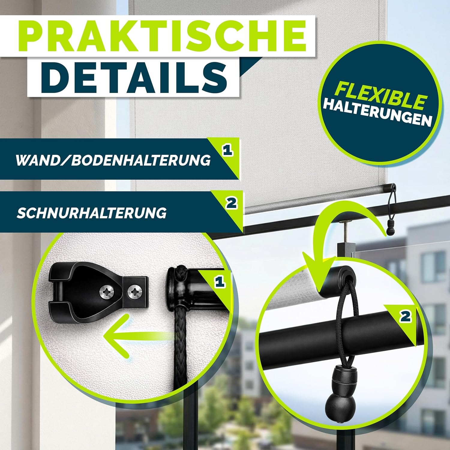 tillvex® Senkrechtmarkise 200 x 250 cm für Außen- und Innenbereich | Außenrollo wasserfest mit Handkurbel für Balkon, Terrasse & Garten | Balkonrollo Sonnenschutz aus Aluminium | Rollo Sichtschutz