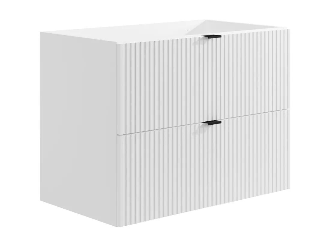 Meuble de salle de bain suspendu strié avec vasque à encastrer - Blanc mat - 80 cm - ZEVINI