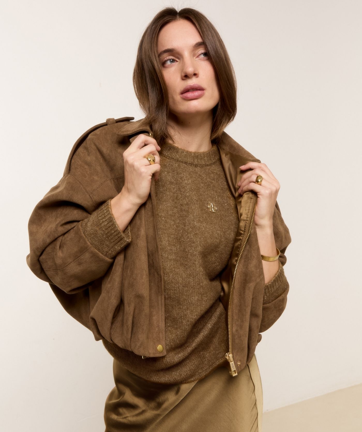 JV-VITO oversized jacket van suedine - dark khaki