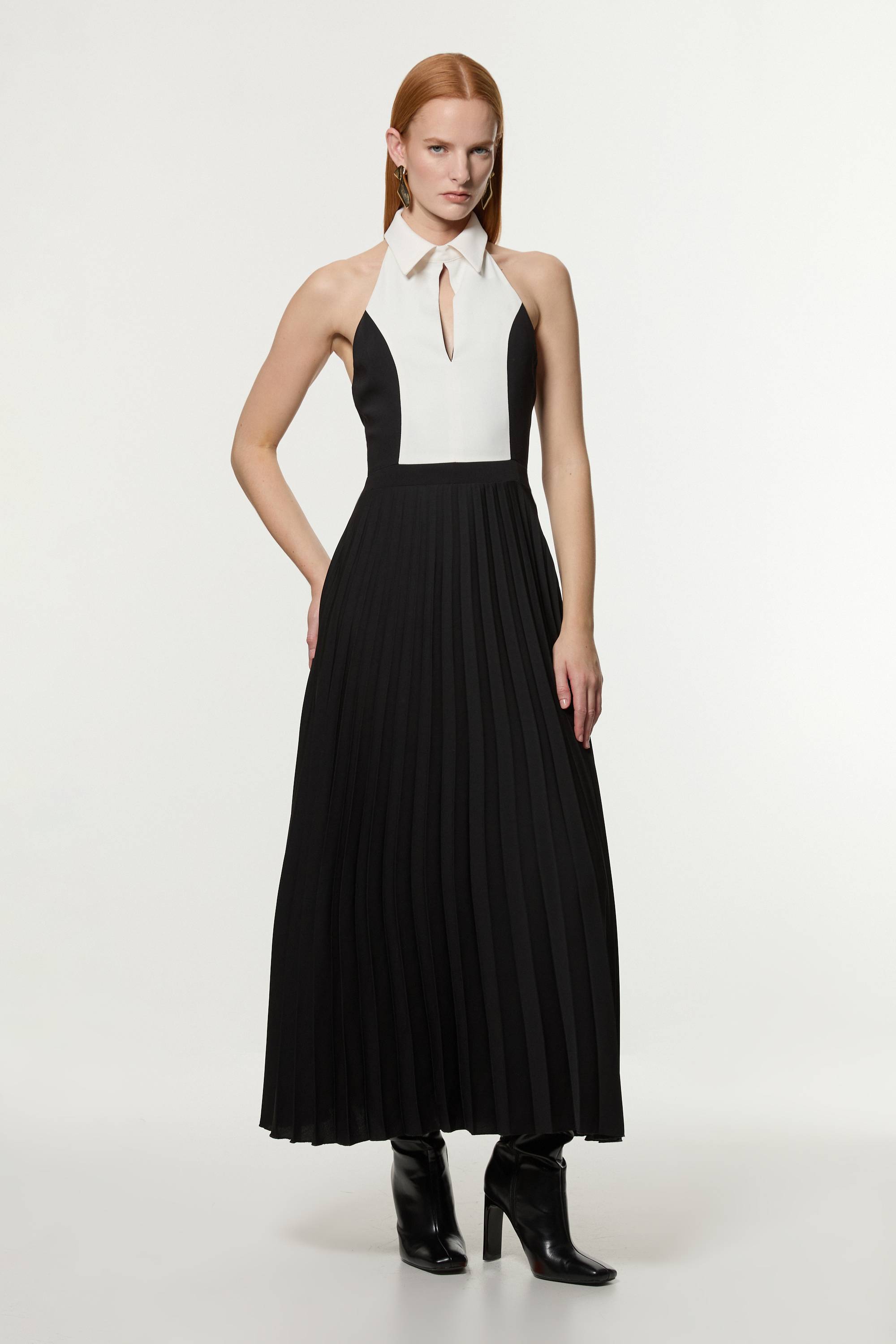KarenMillen Robe Midi Ajustée Petite À Jupe Ample Et Détails Contrastés