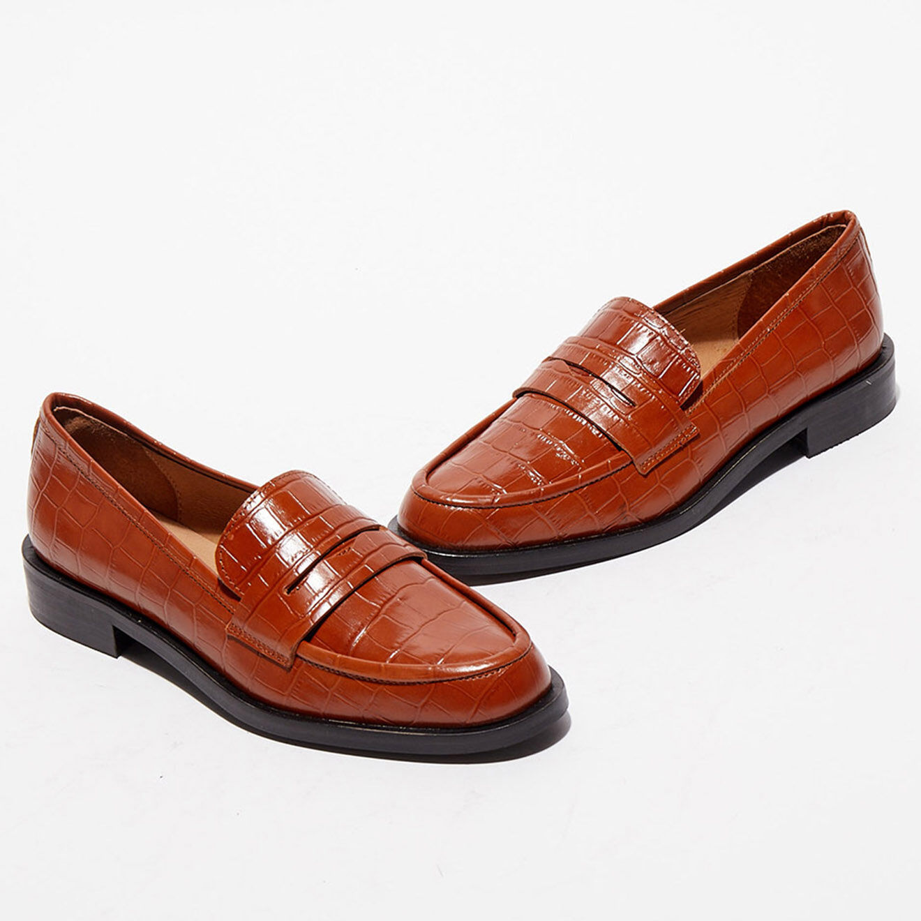Apologie Mocassins en Cuir croco Mahault cognac