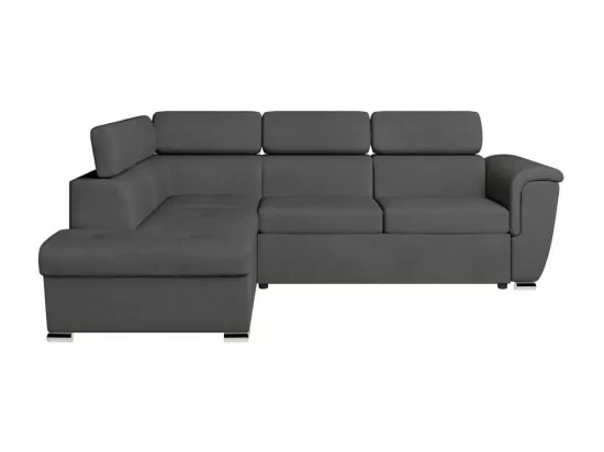 Canapé d'angle gauche convertible 4 places Paola avec coffre en tissu - Gris anthracite - L252 x P188 x H76cm - Loungitude