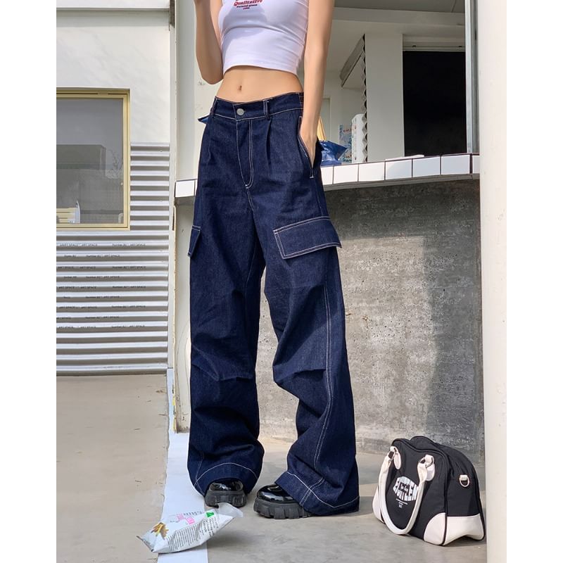 PINPI - Cargojeans met hoge taille en wijde pijpen