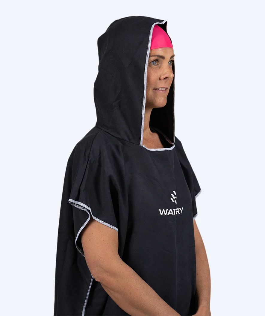 Watery badeponcho til voksne - Microfiber - Sort