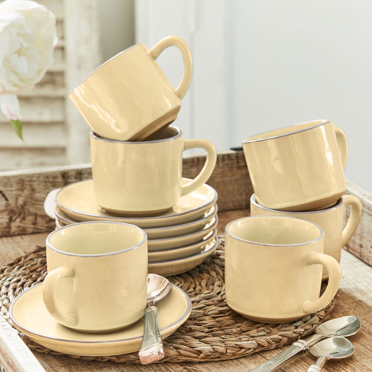 Tasse mit Untertasse 6er Set Biarré gelb