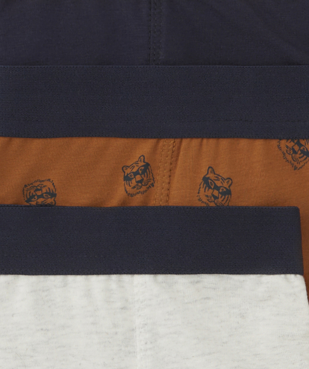 LOT DE 5 BOXERS GARÇON EN COTON BIO OCRE ET BLEU MARINE