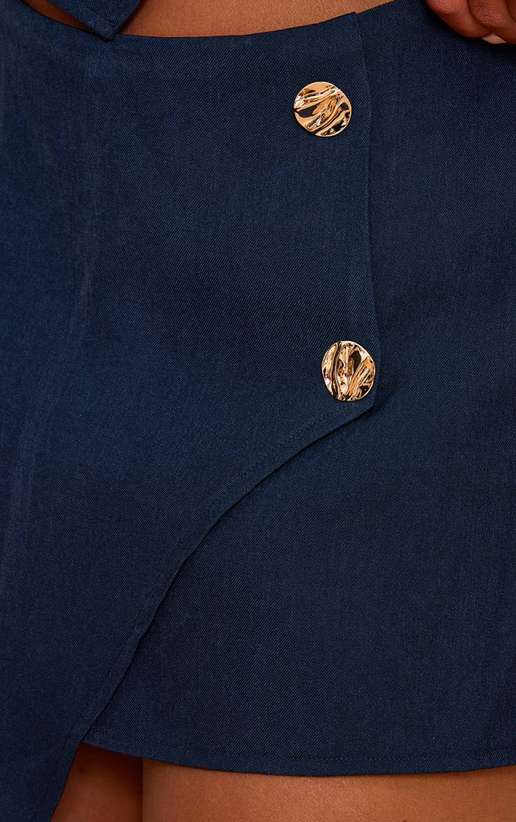 Bleu Marine Jupe-short Coordonnée Asymétrique Martelée À Boutons Shape