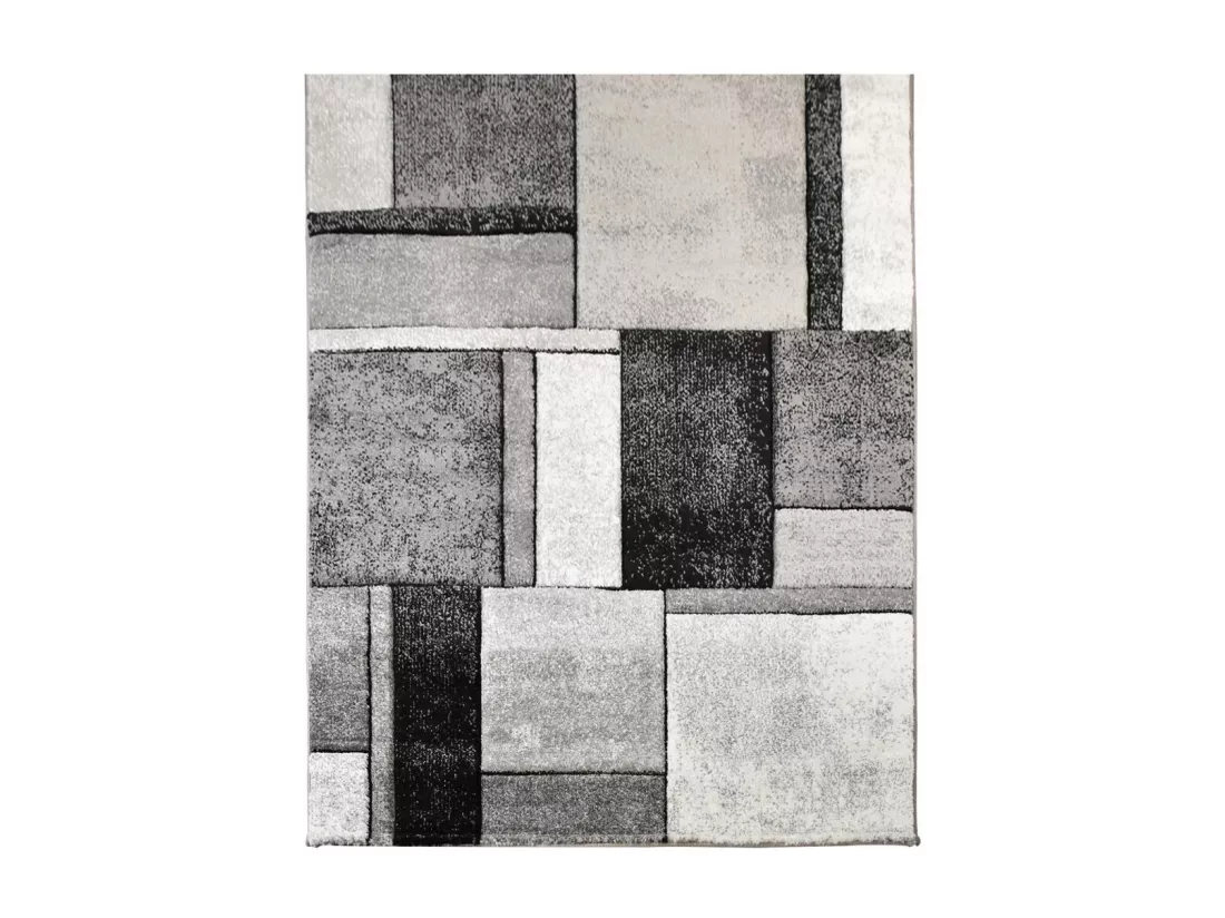 tapis salon 140x200 tissé gris rectangle motif géométrique GEOME