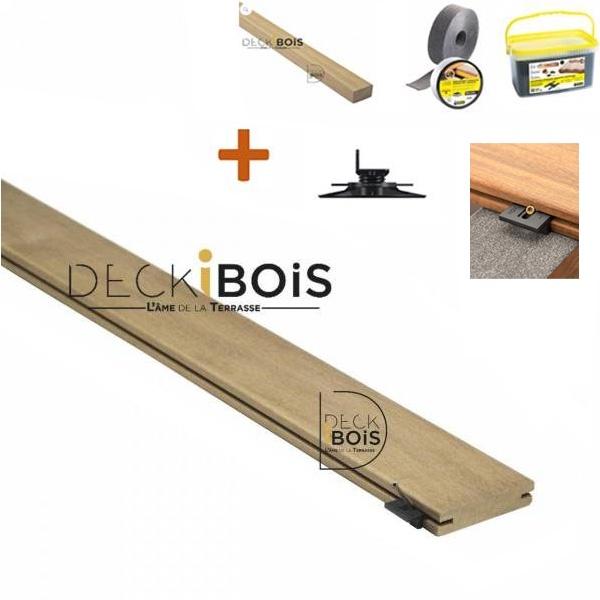 Pack complet 40m² lame de terrasse itauba lx1550mm avec clips, lambourde, cale de ventilation, plot pvc, bande bitumineuse