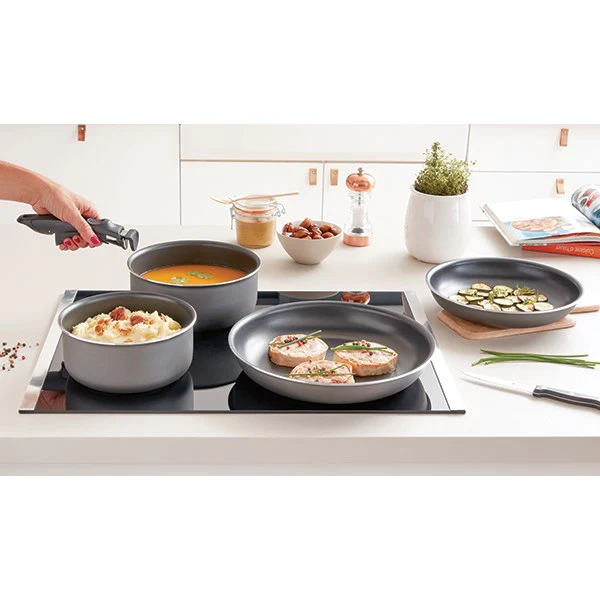 Set 3 casseroles anti-adhésives Effet Pierre et manche amovible Mathon