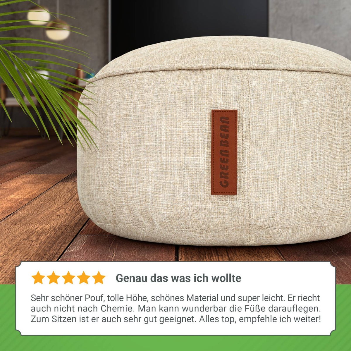 Groene Bonen Zitzak Kruk 45x25cm met EPS-korrelvulling - Voetenbank Voetkussen Zitpoef voor Zitzakken - Vloerkussen voor Kinderen en Volwassenen - Voetsteun Zitkussen Kruk Zand